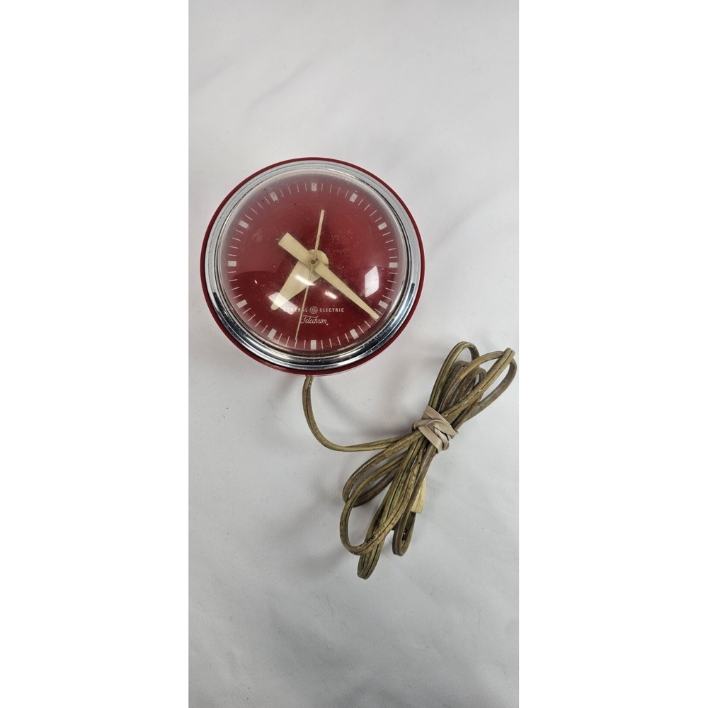 Vintage GE‎ Telechron Red Bubble Wall Clock Model 2HC381 Mid Century Working